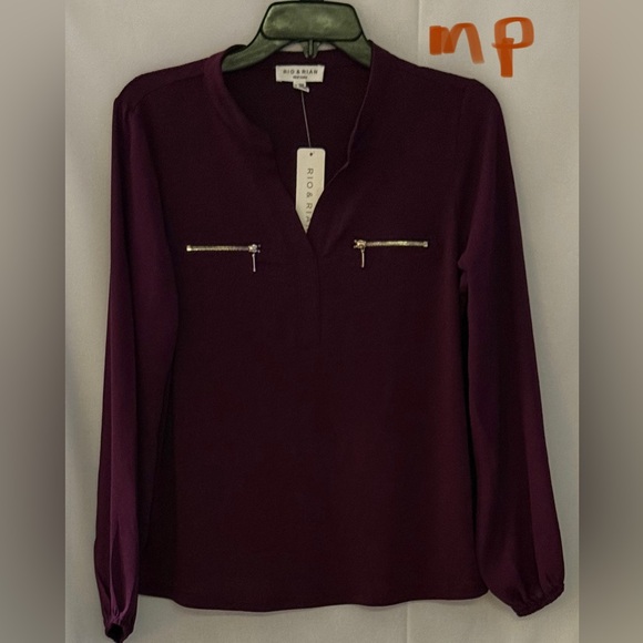 rio & rian Tops - Deep Purple Blouse with Zipper Accents